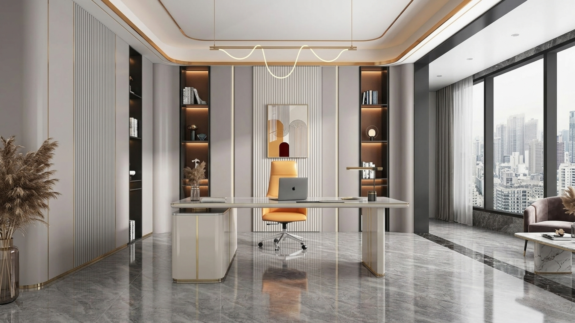modern office cabin interior design in Jaipur with luxury lighting and minimalist decor